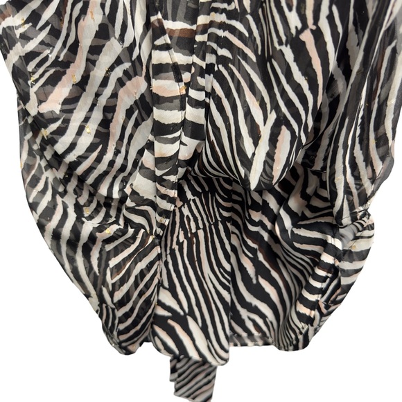 WHBM Zebra Chiffon Satin Pleated Mock Neck Layered Blouse - Picture 6 of 10